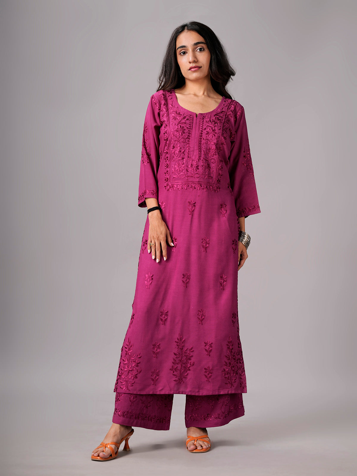 anora Smoky Purple Pink Rayon Kurta Pant set