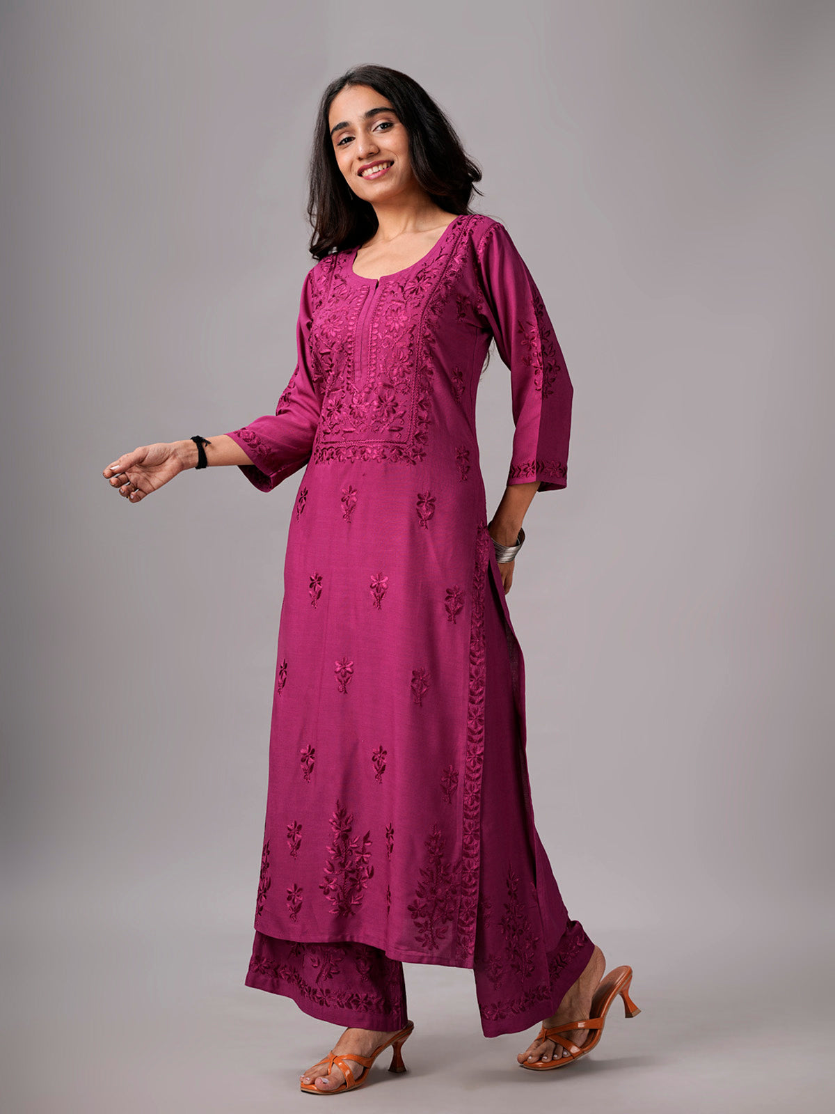 anora Smoky Purple Pink Rayon Kurta Pant set