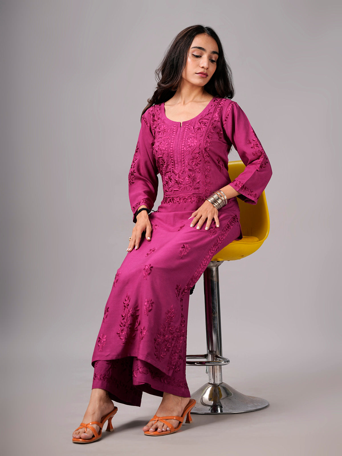 anora Smoky Purple Pink Rayon Kurta Pant set