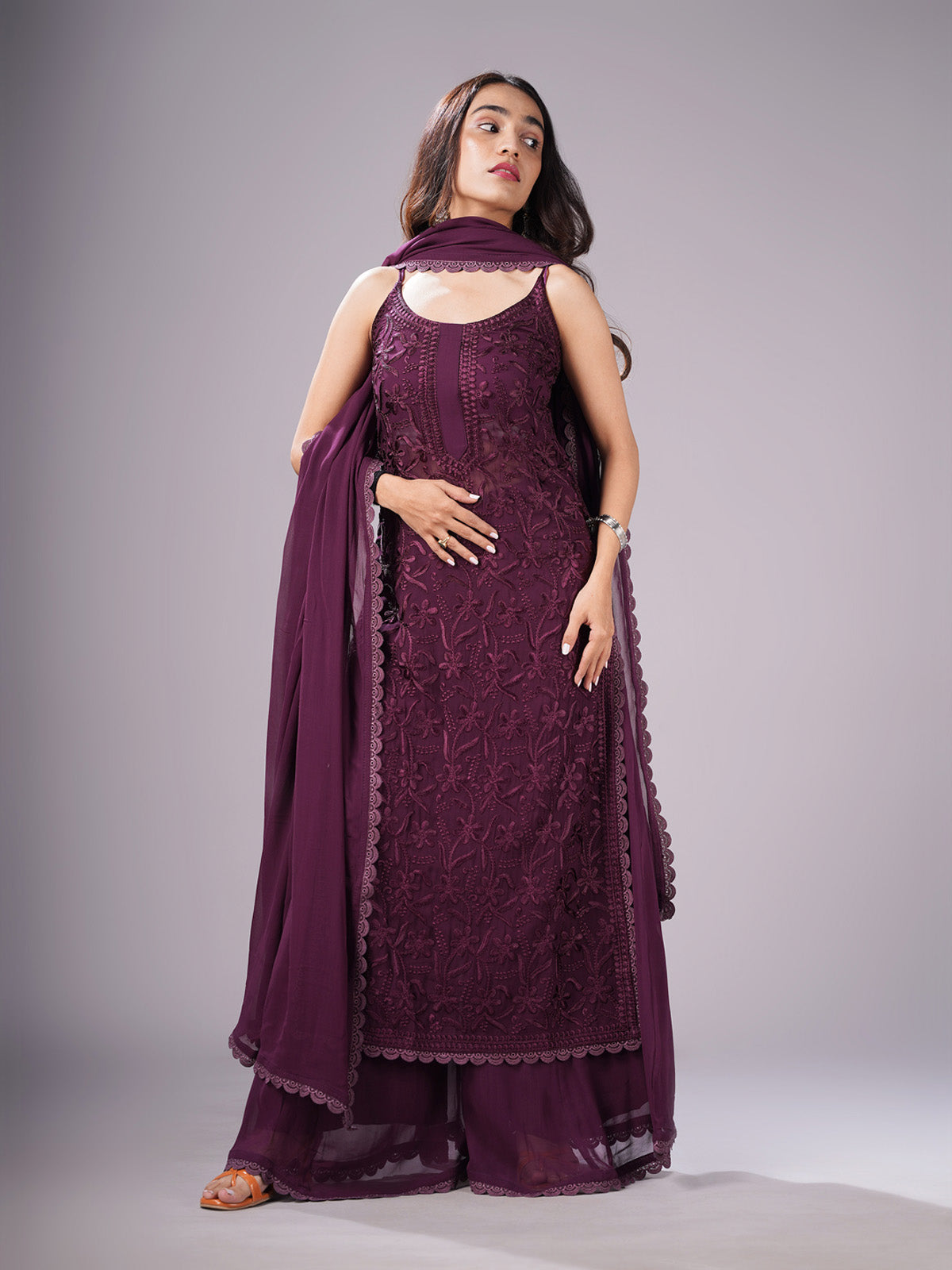 Ramya Wine Suit Set