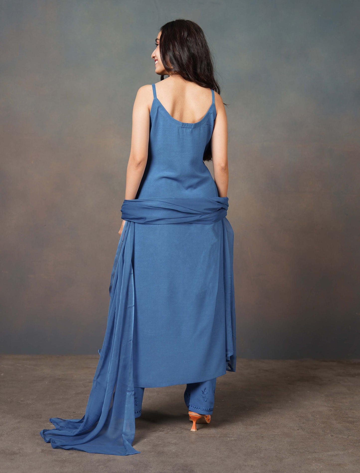 Falak Sapphire Blue Noodle Strap 3 Piece Kurta set