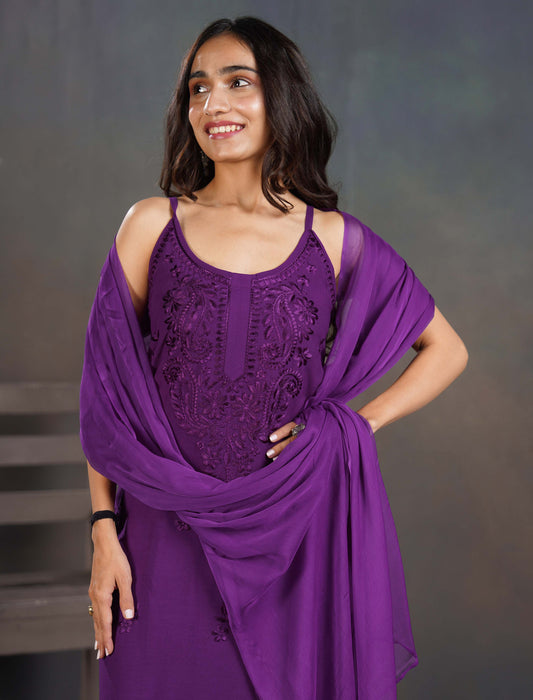 Falak deep purple noodle strap 3 piece suit set