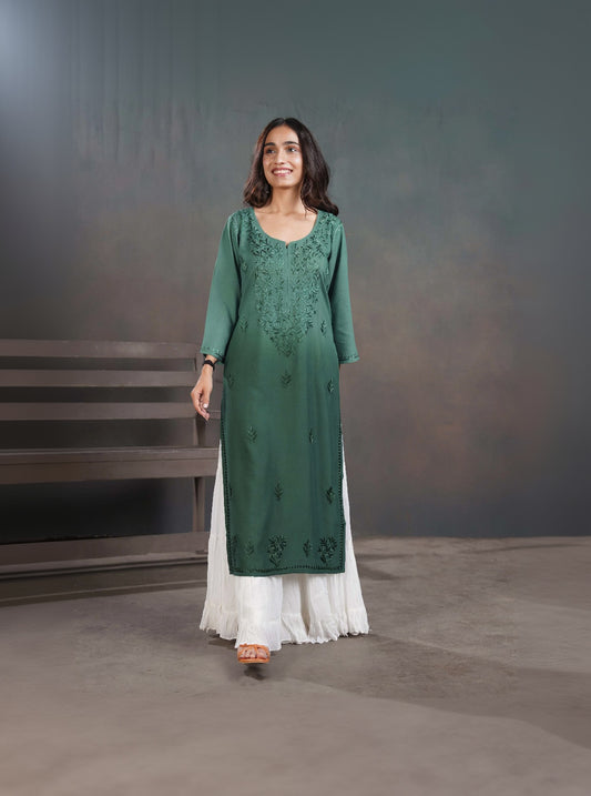 Amber Sage Green Ombre Long Rayon Kurta