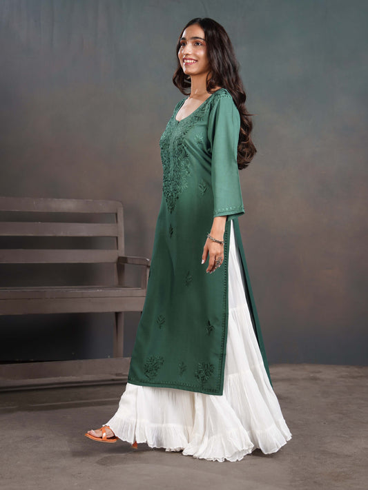Amber Sage Green Ombre Long Rayon Kurta