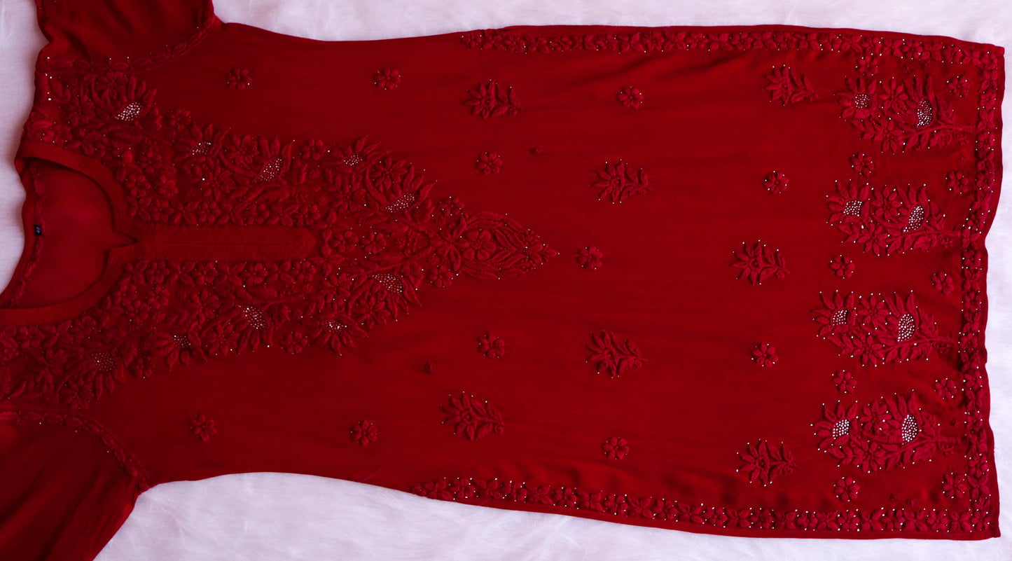 Ehsaas Maroon Viscose Georgette kurta