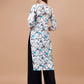 Kasha White & Blue Floral Long MulMul kurta