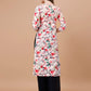 Kasha White & Red Floral Long MulMul kurta