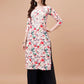Kasha White & Red Floral Long MulMul kurta
