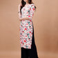 Kasha White & Red Floral Long MulMul kurta