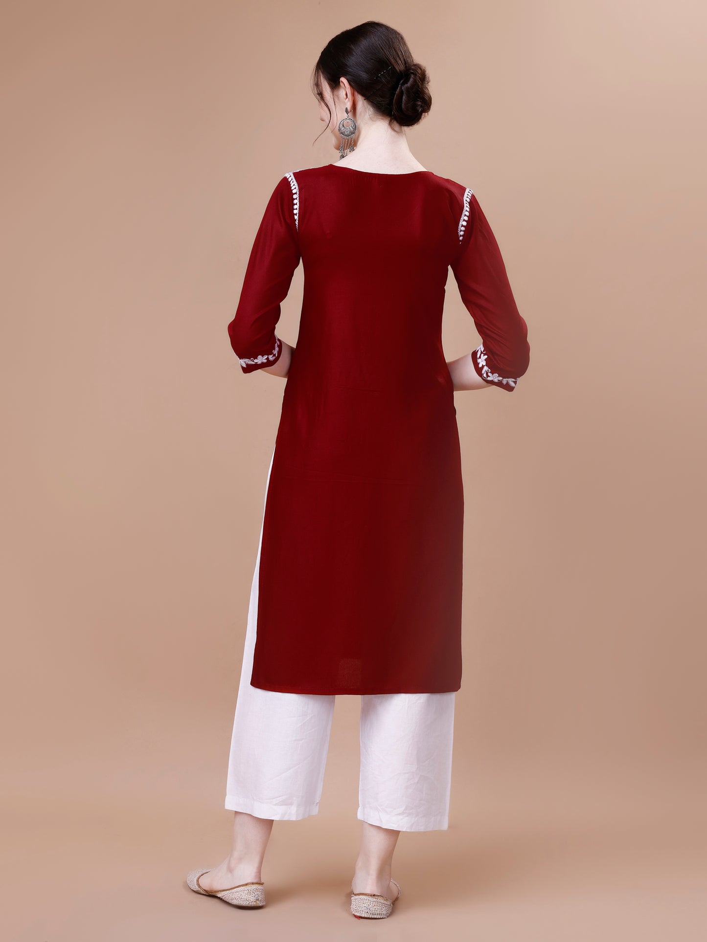 ZEENAT Maroon Long rayon Kurta