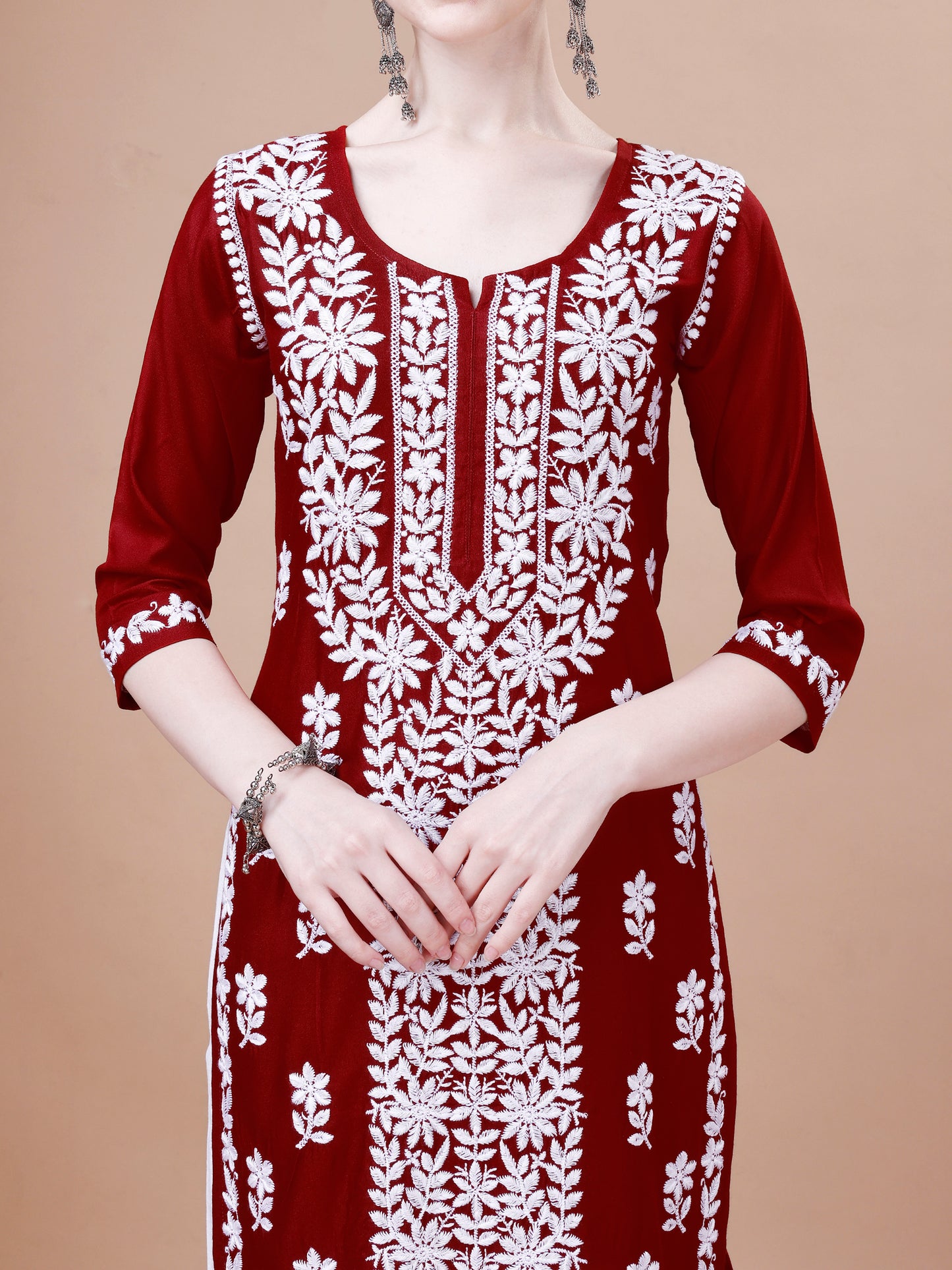 ZEENAT Maroon Long rayon Kurta