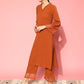 Rust Flared Sleeve Organza detailed Solid Kurta & Plazzo