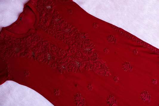 Ehsaas Maroon Viscose Georgette kurta