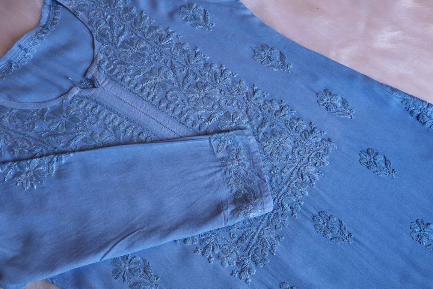 anora Ice Blue Rayon Kurta Pant set