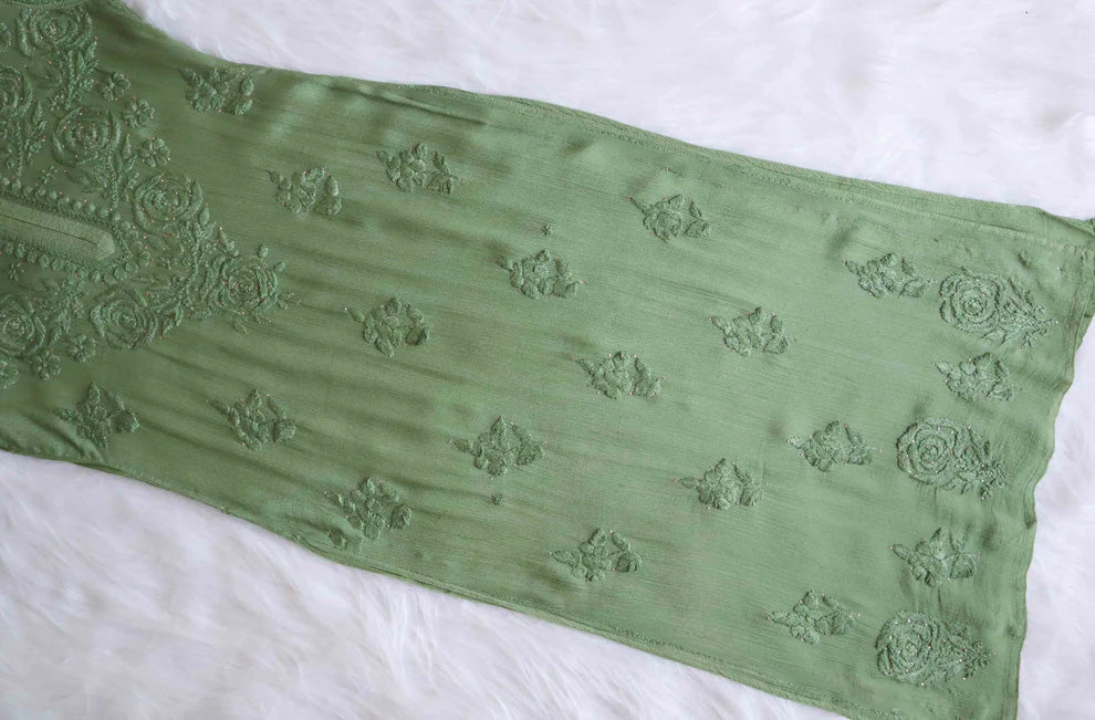 Roop Olive Green Pure Chiffon Kurta