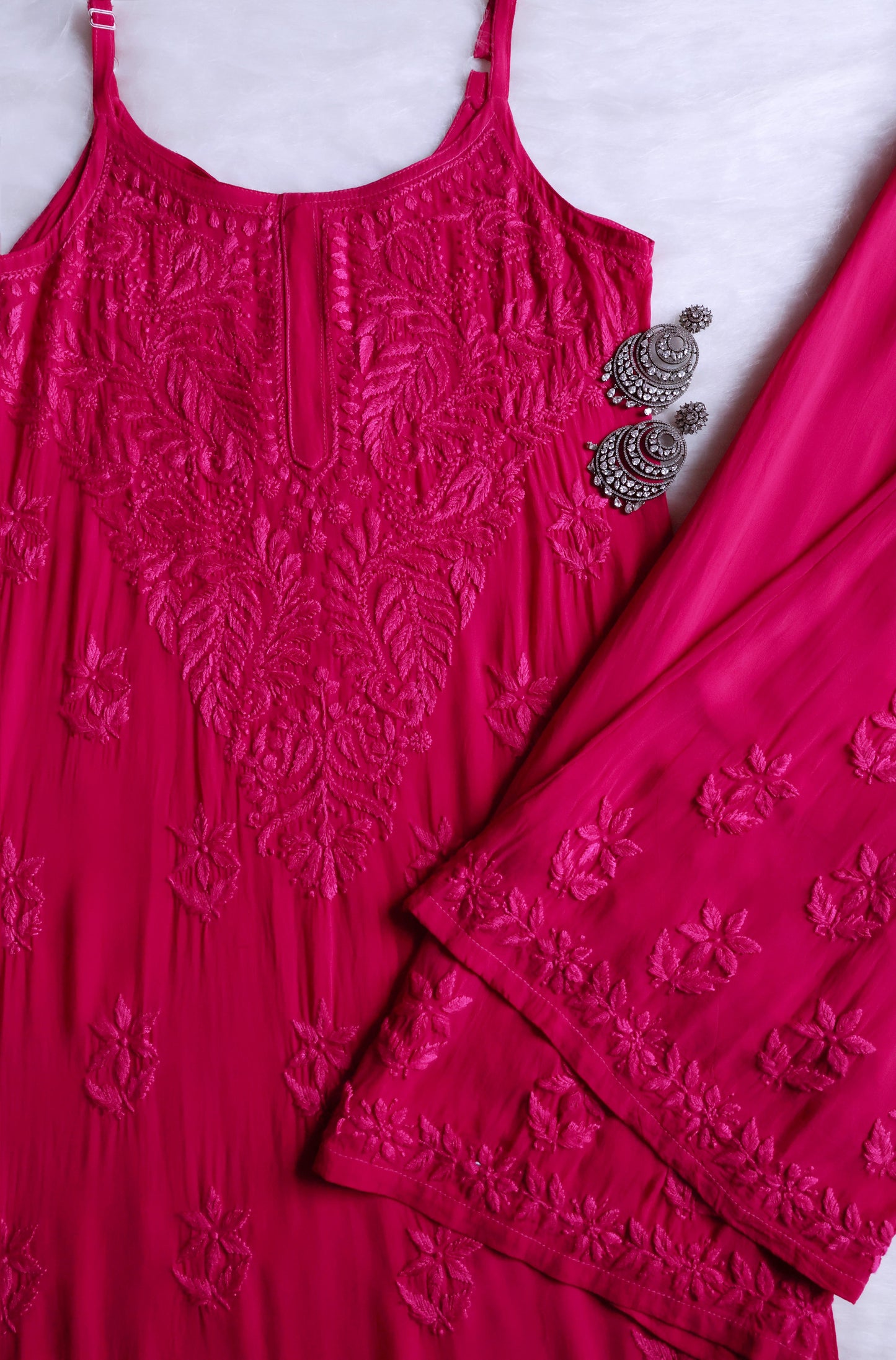 Nayaab Deep Pink Viscose Sleeveless Set