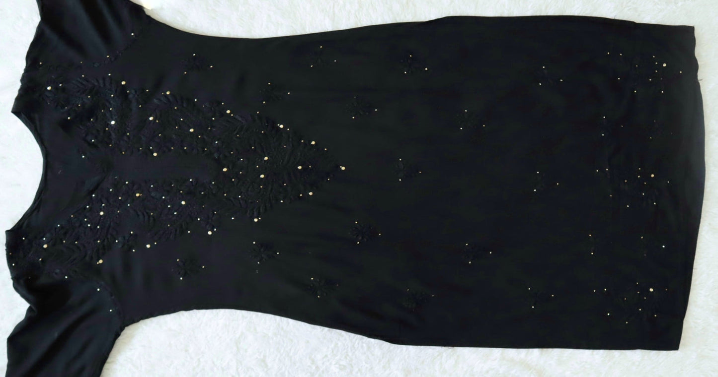 Mirha Black Rayon Sequin Embllished Long Kurta