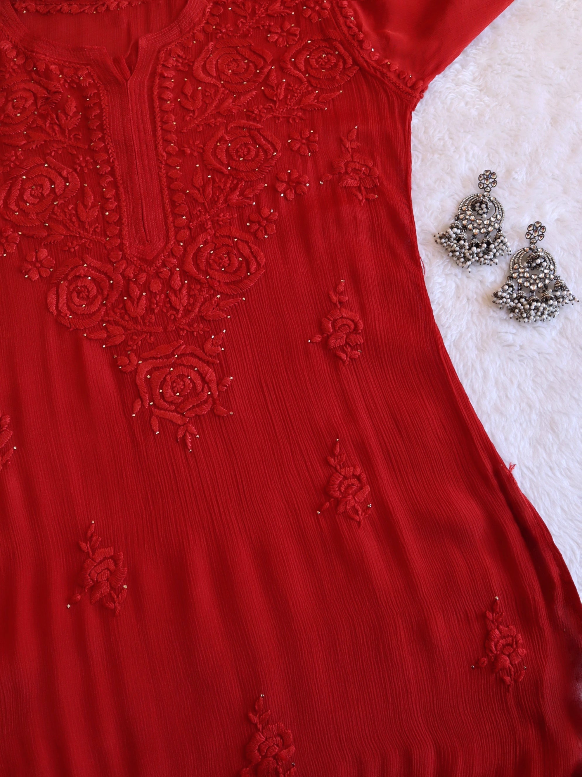 Roop Red Pure Chiffon Kurta – colorkosh