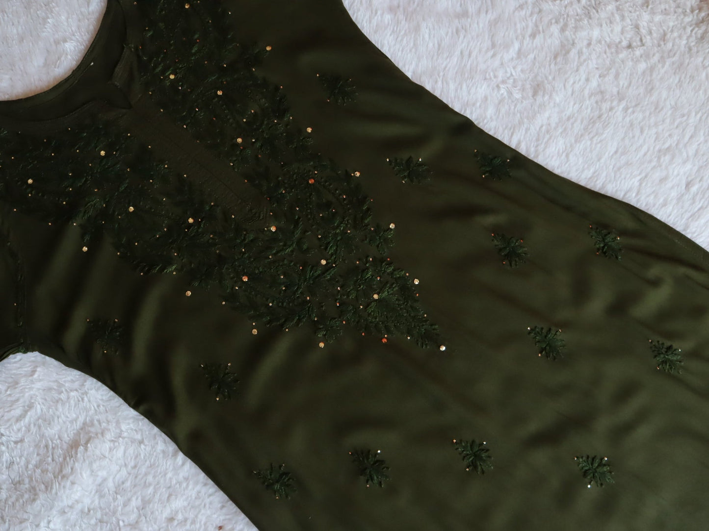 Mirha Moss Green Rayon Sequin embllished Long Kurta
