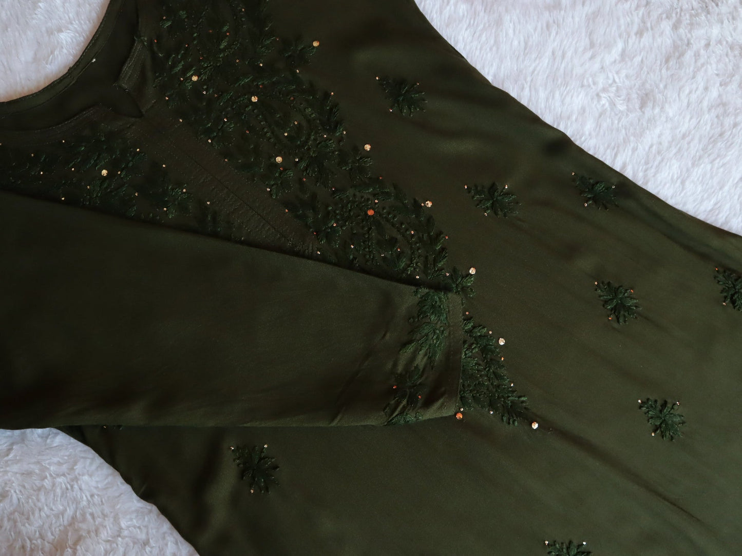 Mirha Moss Green Rayon Sequin embllished Long Kurta