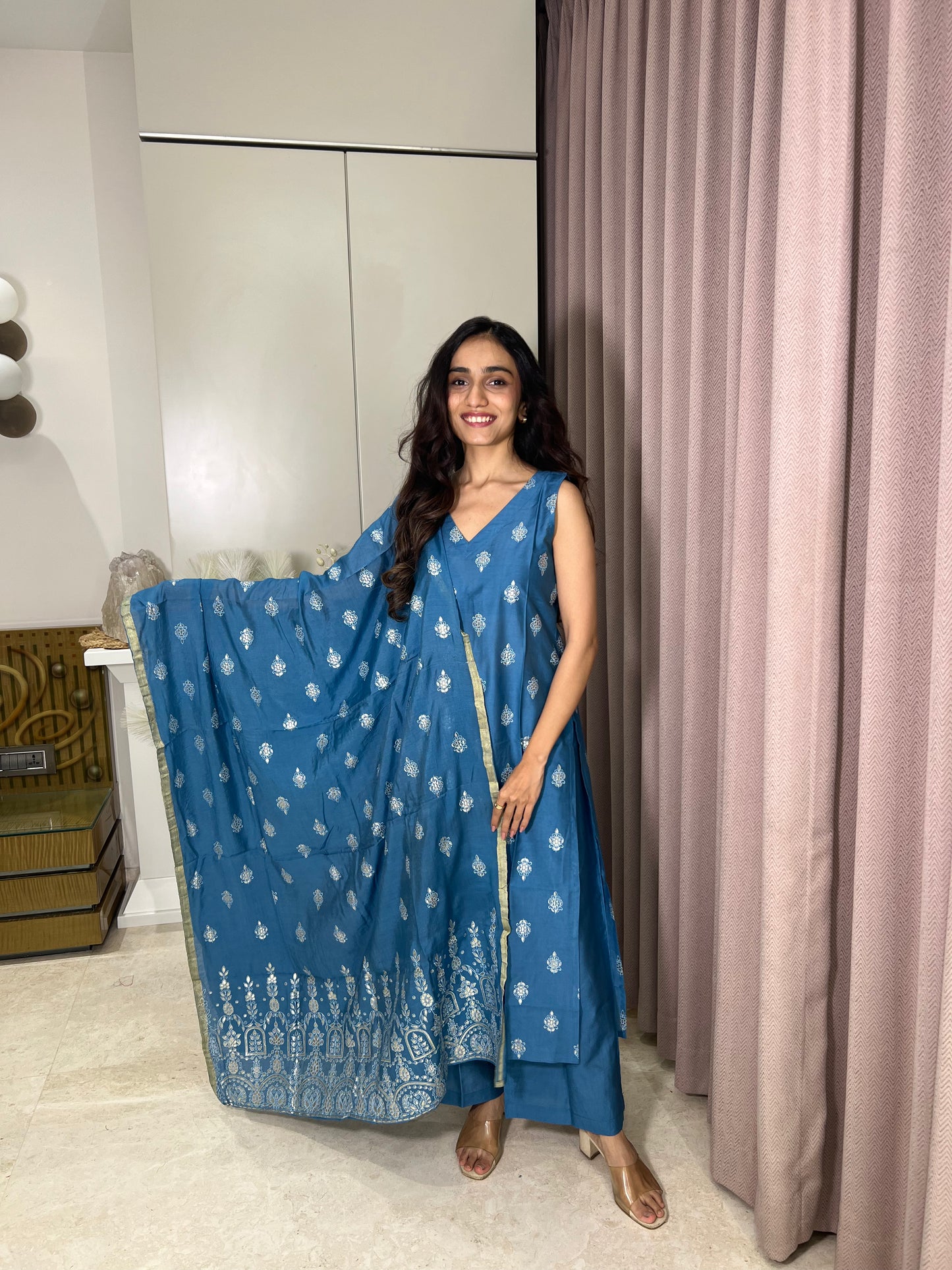Ridhi Blue Rayon Kurta Pant Set