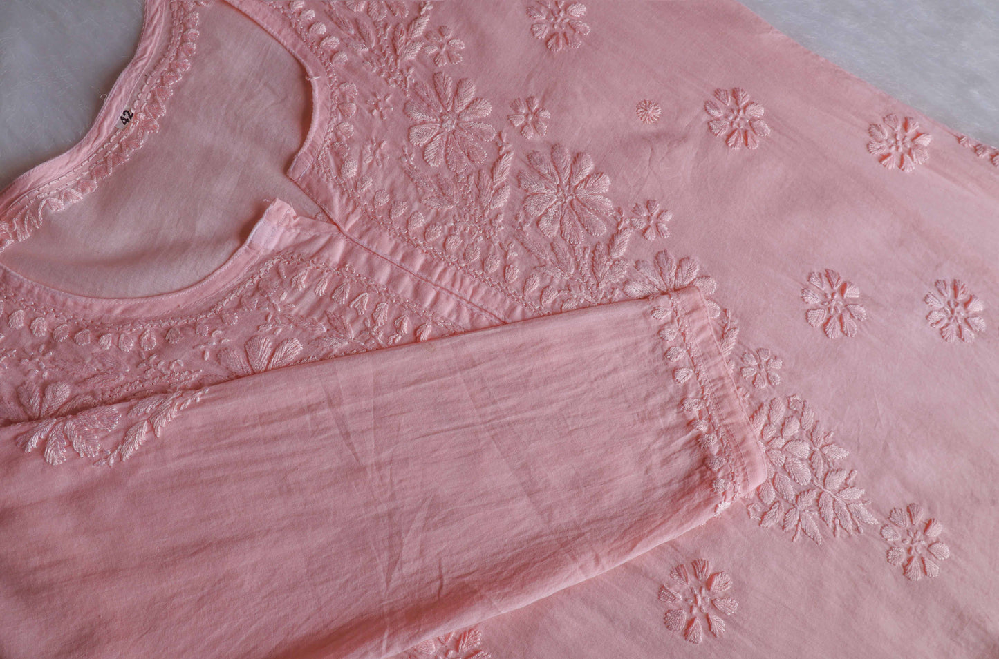 Nazakat Peach Cotton short kurta