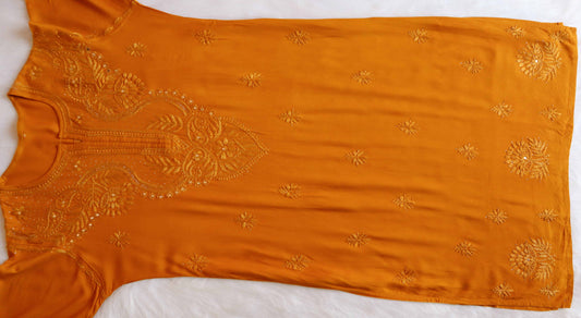 Ida Mustard Rayon mukaish Long Kurta