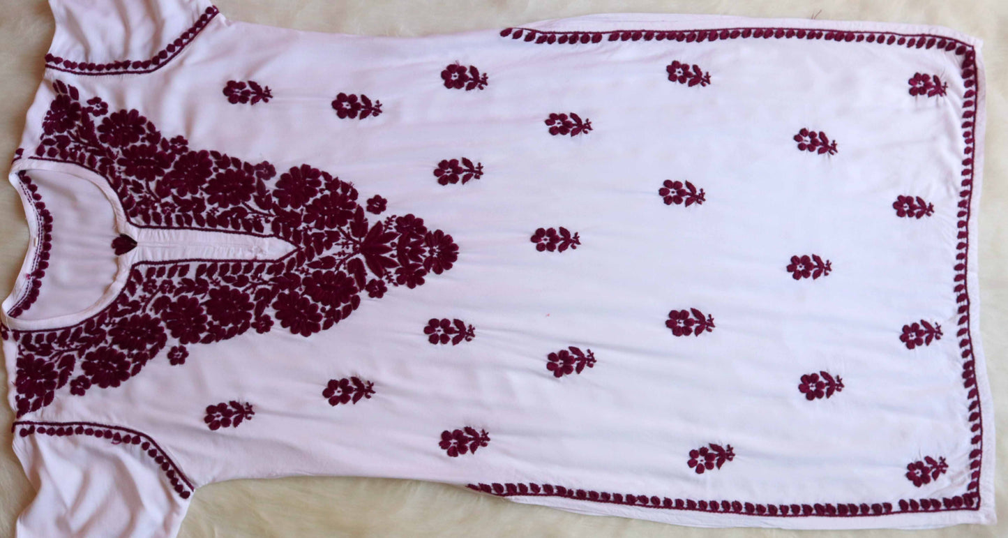ANTARA White & Plum Long Rayon kurta