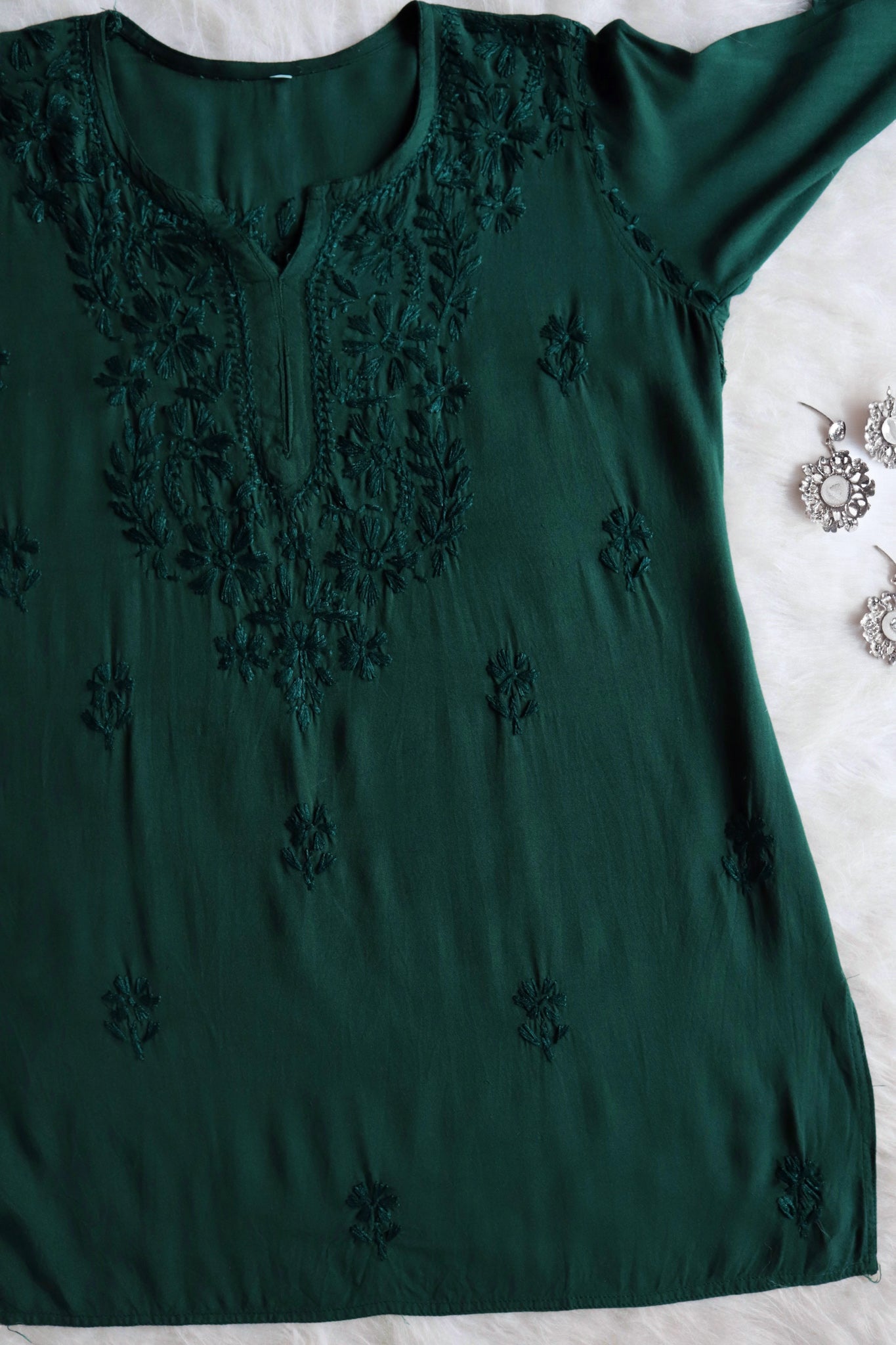 Kyara Bottle Green Short Rayon Kurta – colorkosh