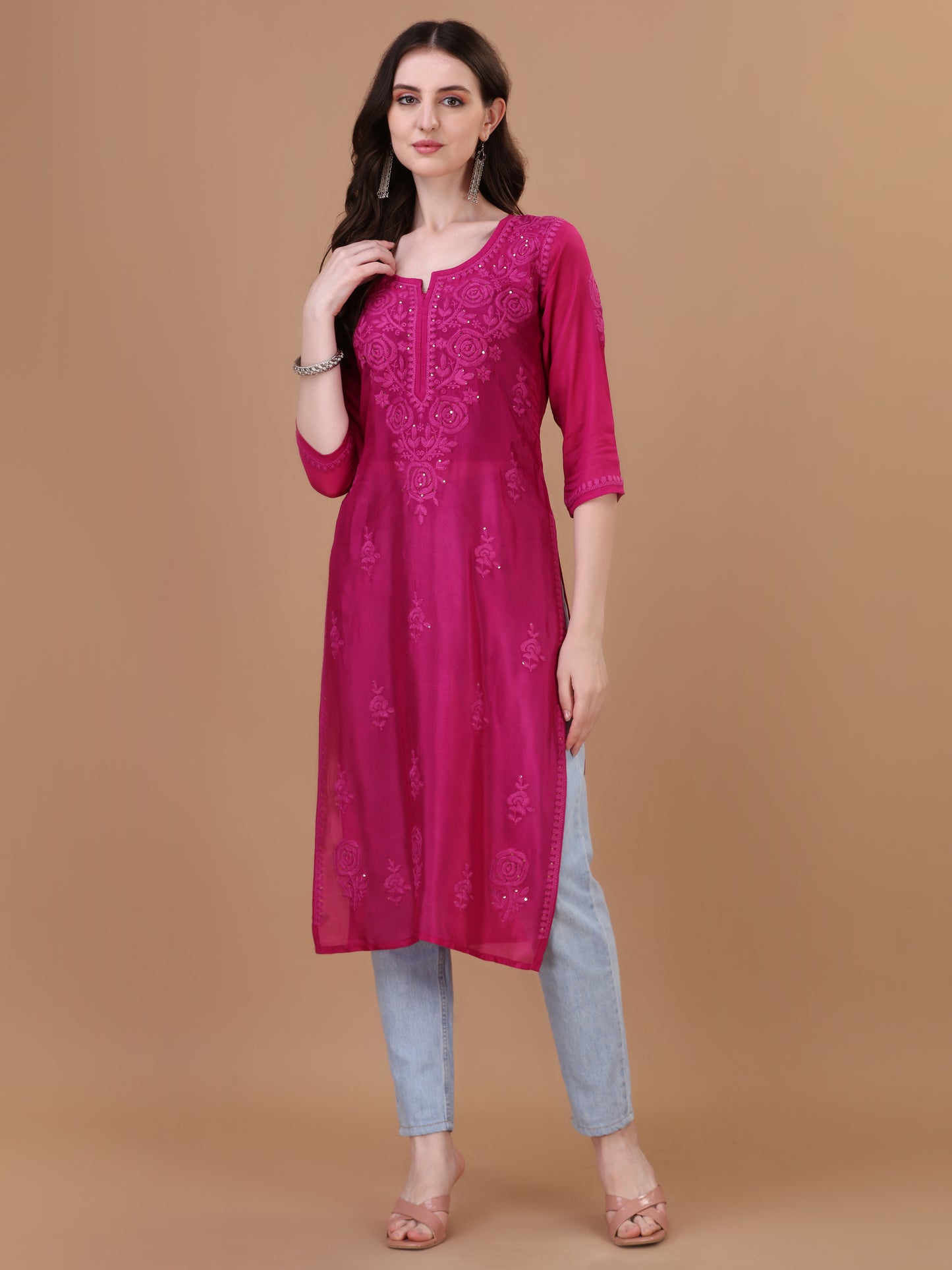 ROOP Rani Pink Pure Chiffon Kurta