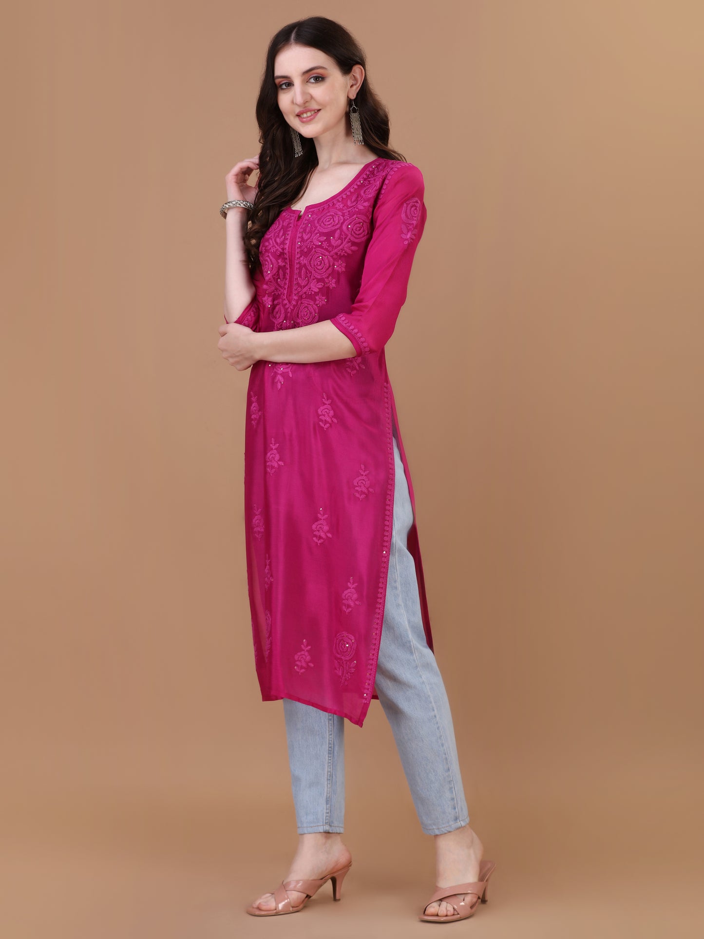 ROOP Rani Pink Pure Chiffon Kurta