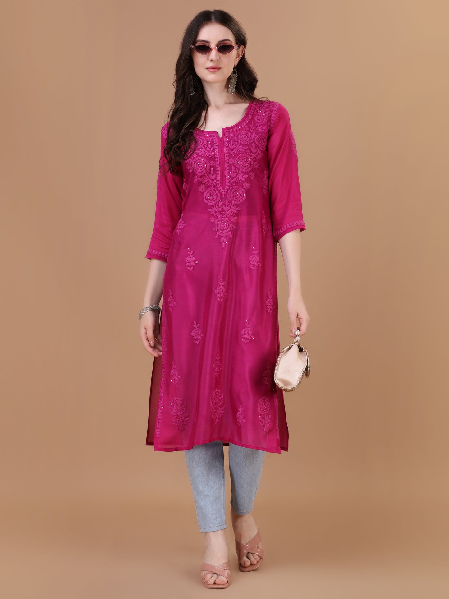 ROOP Rani Pink Pure Chiffon Kurta
