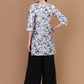 Kasha White & Blue Rose Short Mulmul Kurta