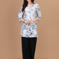 Kasha White & Blue Rose Short Mulmul Kurta