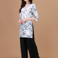 Kasha White & Blue Rose Short Mulmul Kurta