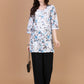 Kasha White & Blue Rose Short Mulmul Kurta
