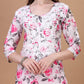 Kasha White & Pink Rose Short Mulmul Kurta