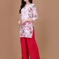 Kasha White & Pink Rose Short Mulmul Kurta