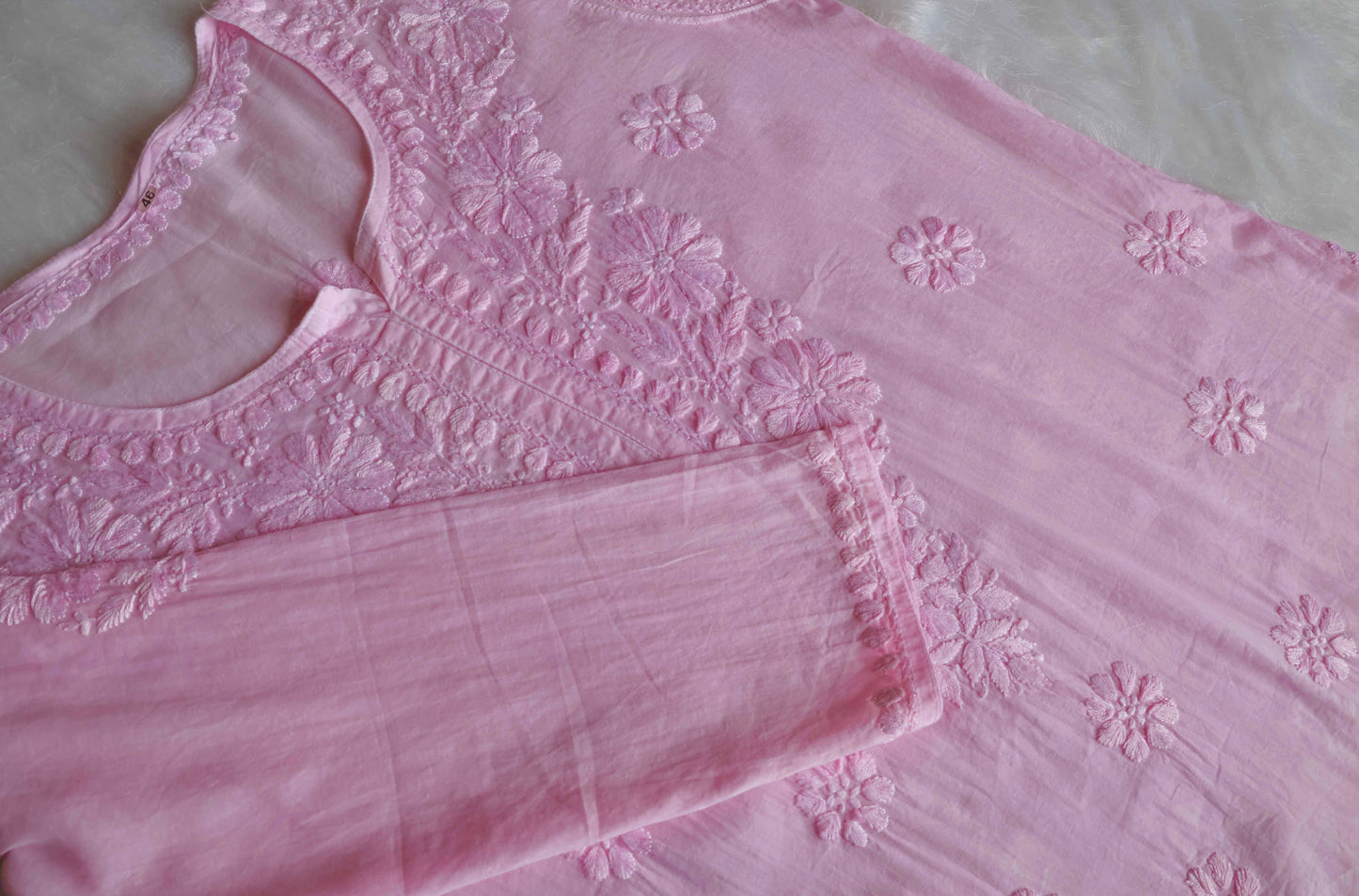 Nazakat Baby Pink Cotton short kurta