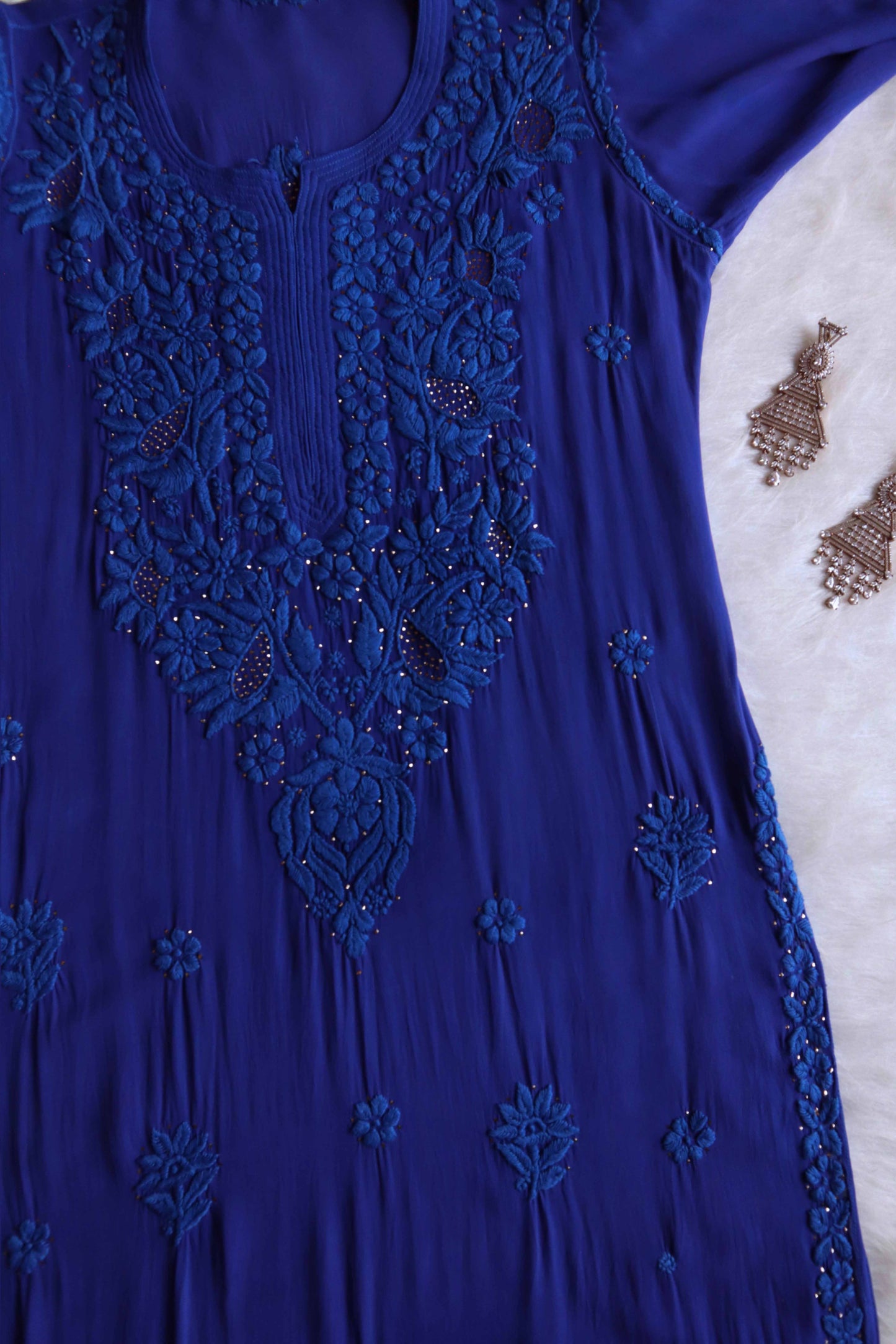 Ehsaas Royal Blue Viscose Georgette Kurta