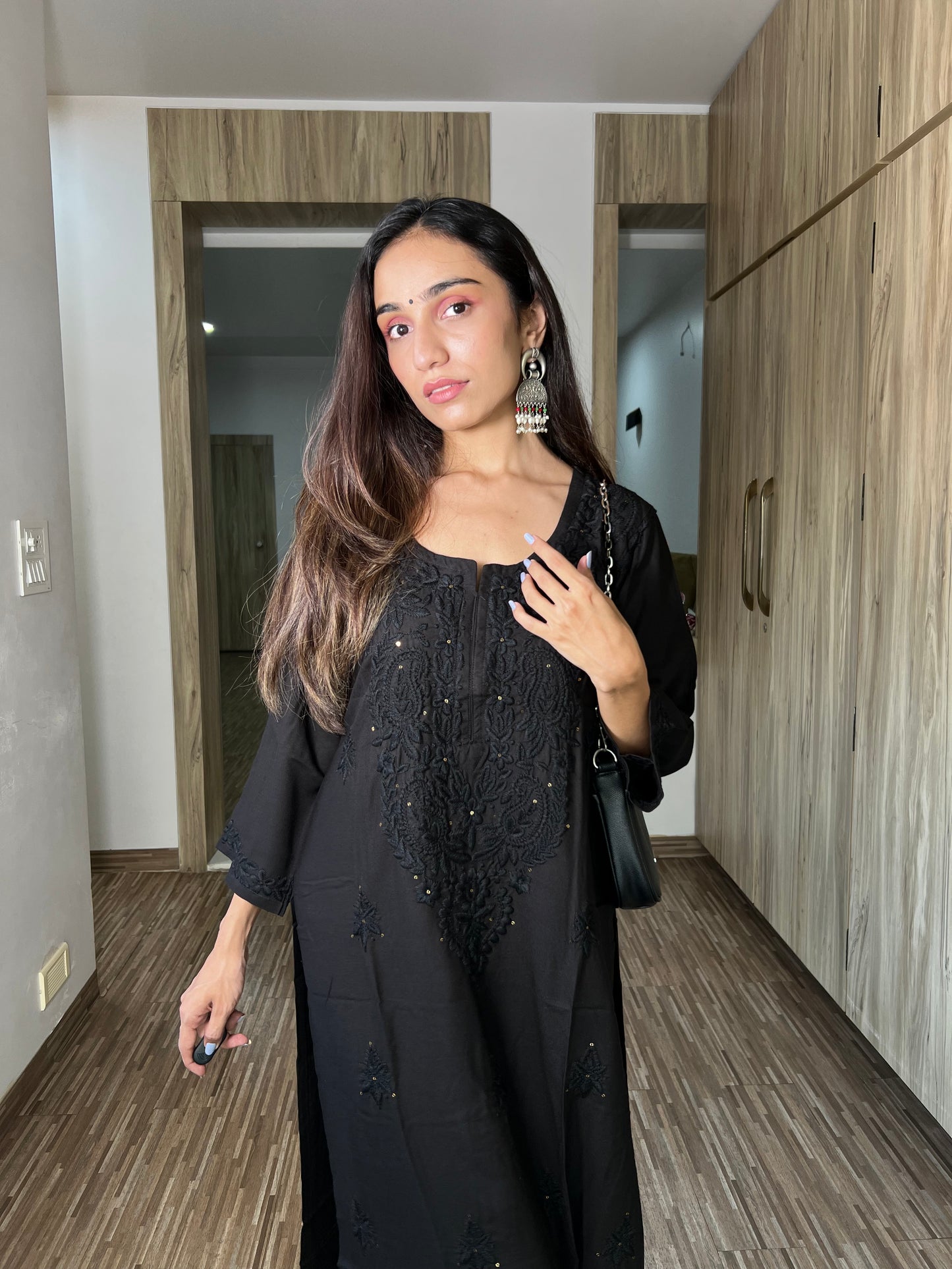Gulistaan Black 2 piece Rayon Kurta Plazzo set