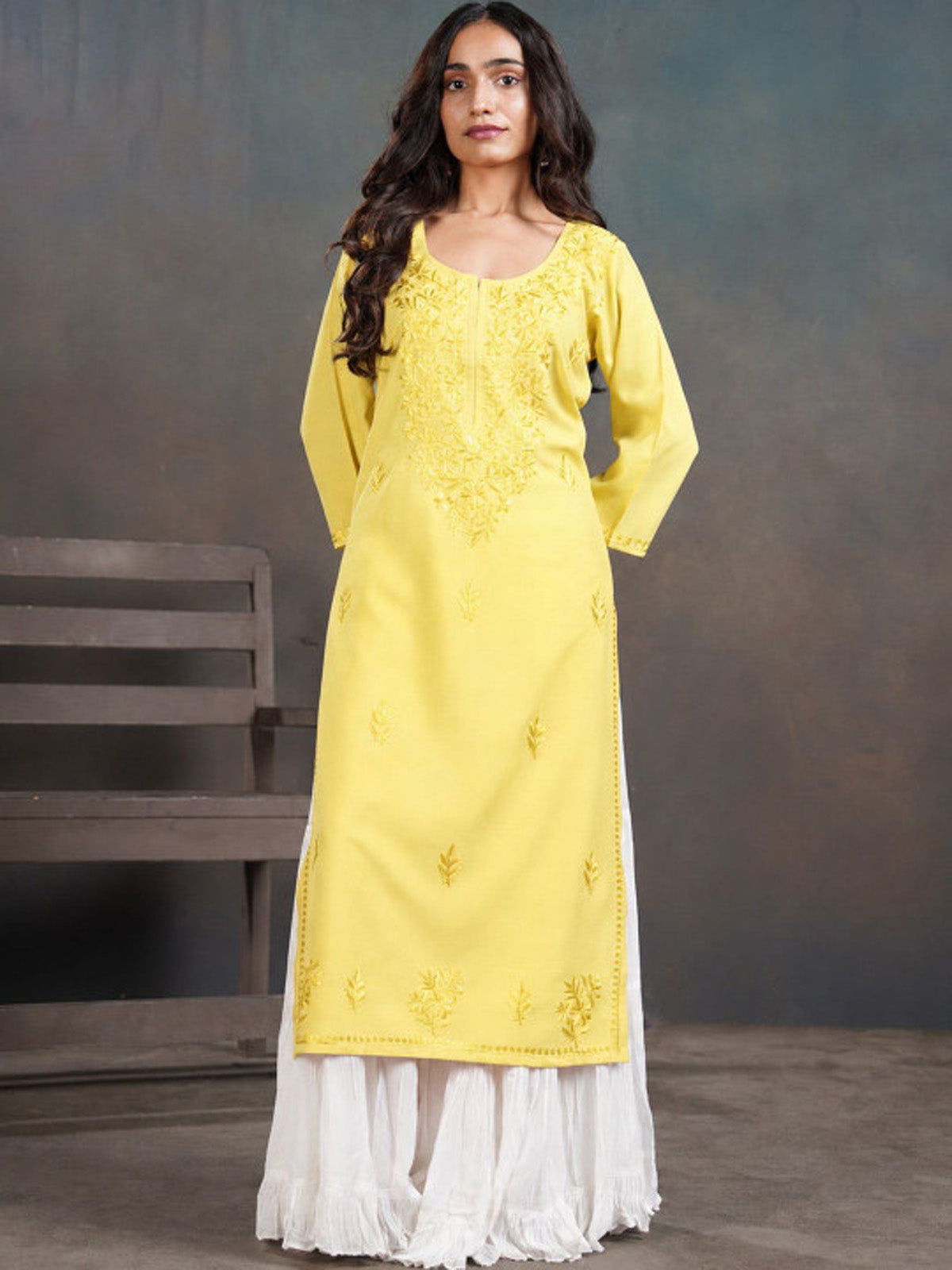 Amber Pastel Yellow Ombre Long Rayon Kurta