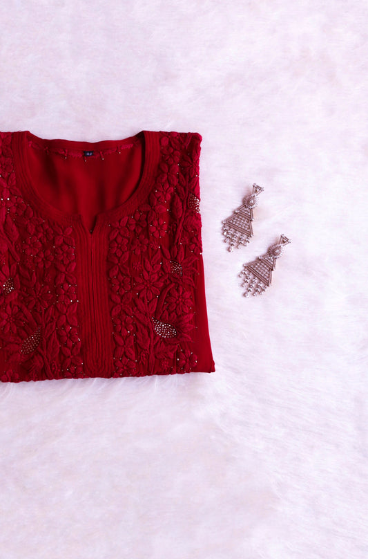 Ehsaas Maroon Viscose Georgette kurta