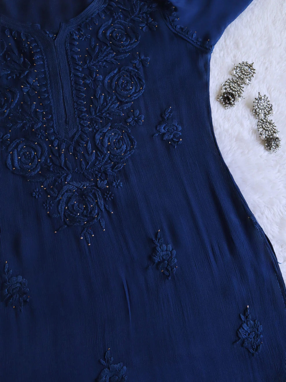 Roop Navy Blue Pure Chiffon Kurta – colorkosh