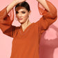 Rust Flared Sleeve Organza detailed Solid Kurta & Plazzo