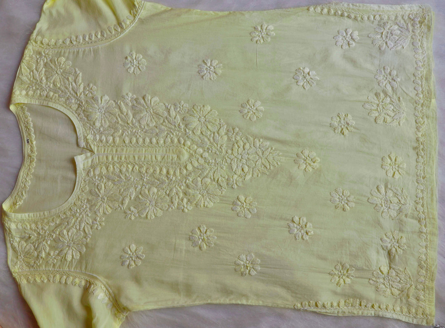 Nazakat Pastel Yellow Cotton short kurta