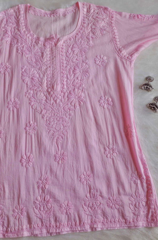 Nazakat Baby Pink Cotton short kurta