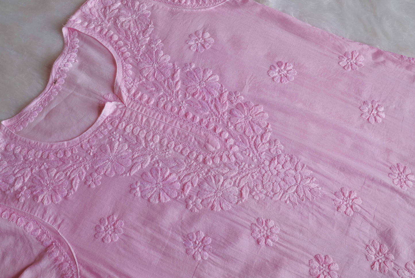 Nazakat Baby Pink Cotton short kurta