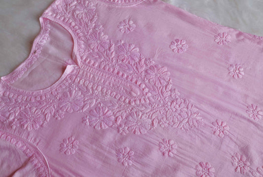 Nazakat Baby Pink Cotton short kurta
