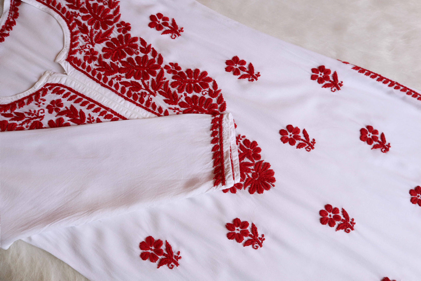 ANTARA White & Red Long Rayon kurta
